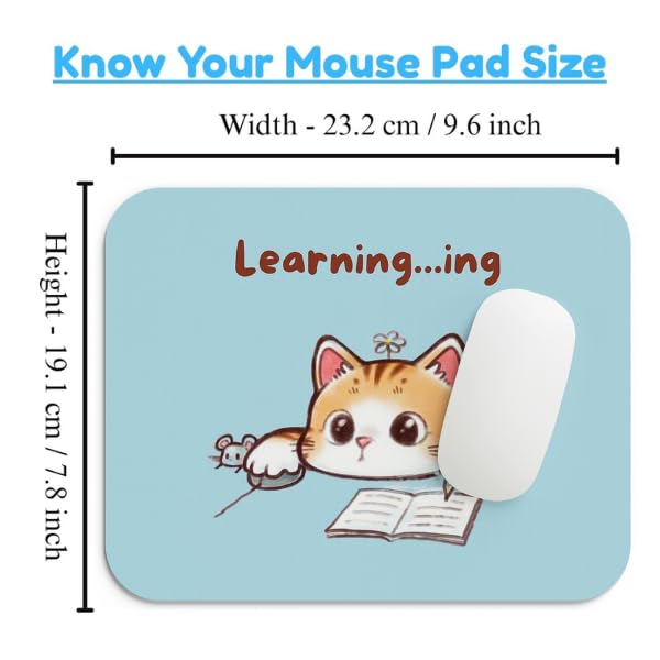 SHERISH Cute Cat Mouse Pad for Laptop & PC – 19x23 cm Black Desk Mat | Smooth Cloth Surface, Non-Slip Rubber Base, Waterproof & Durable Gaming Mousepad for Office & Home (LearningCat)