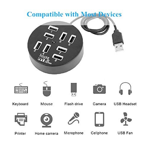 8 Port USB 2.0 Hub High Speed Multi USB Splitter Expansion Mini Hub for PC Laptop (Black)