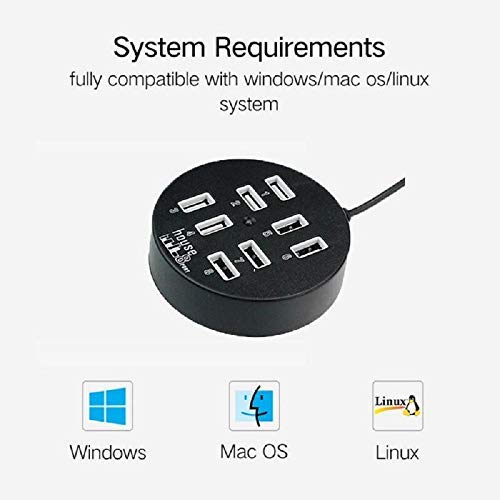 8 Port USB 2.0 Hub High Speed Multi USB Splitter Expansion Mini Hub for PC Laptop (Black)