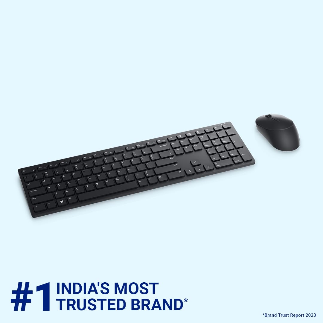 Dell KM5221W Pro Wireless Keyboard and Mouse, Plunger, QWERTY International English, Volume, Mute Hot Keys, 3 Buttons, 1600 dpi, 2.4 GHz, 3 Years - Advanced Exchange Warranty