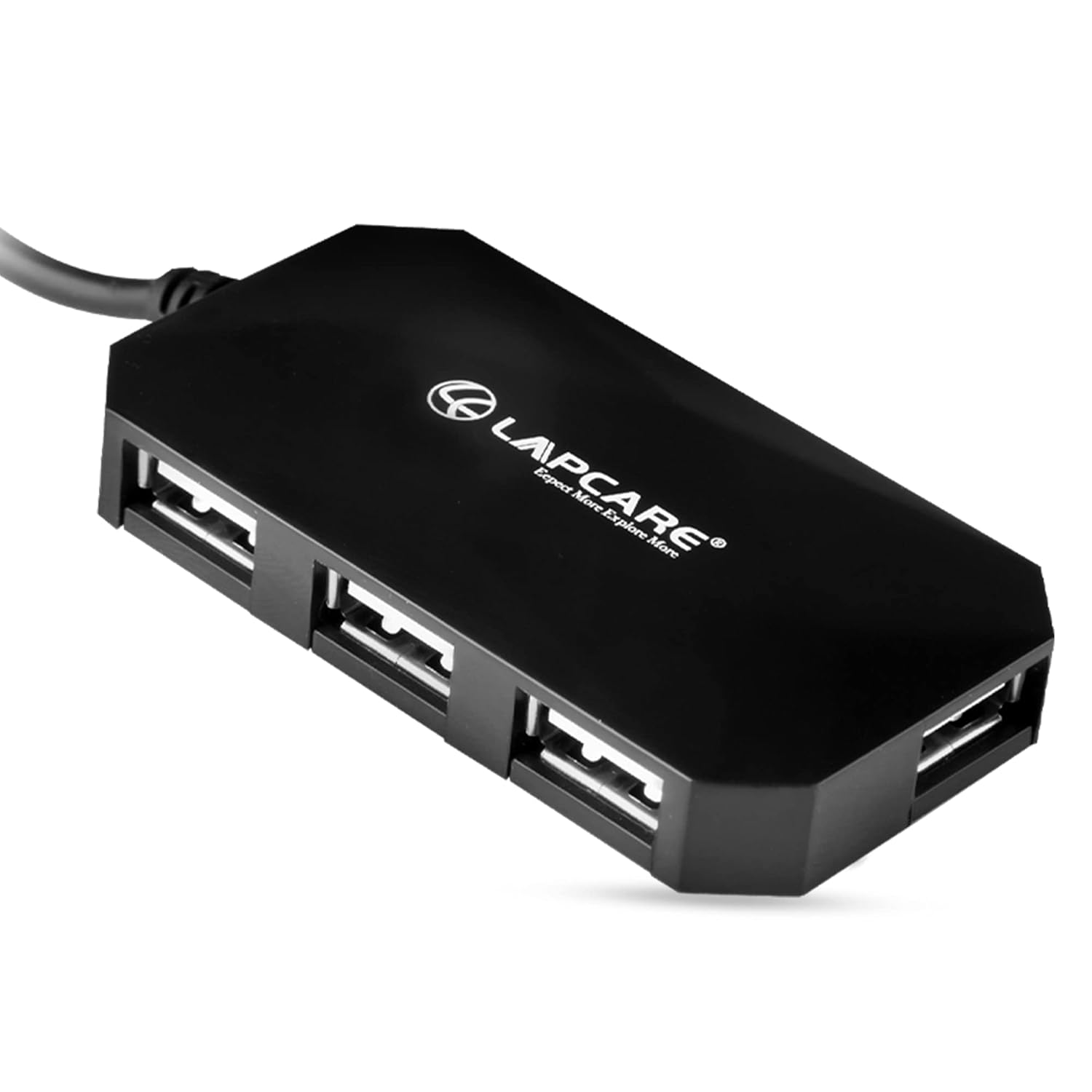 Lapcare USB 2.0 4-Port Hub, Ergonomic Design, Support Data Transfer Rate 1.5/12/480mb/s with 1meter Cable (Black)