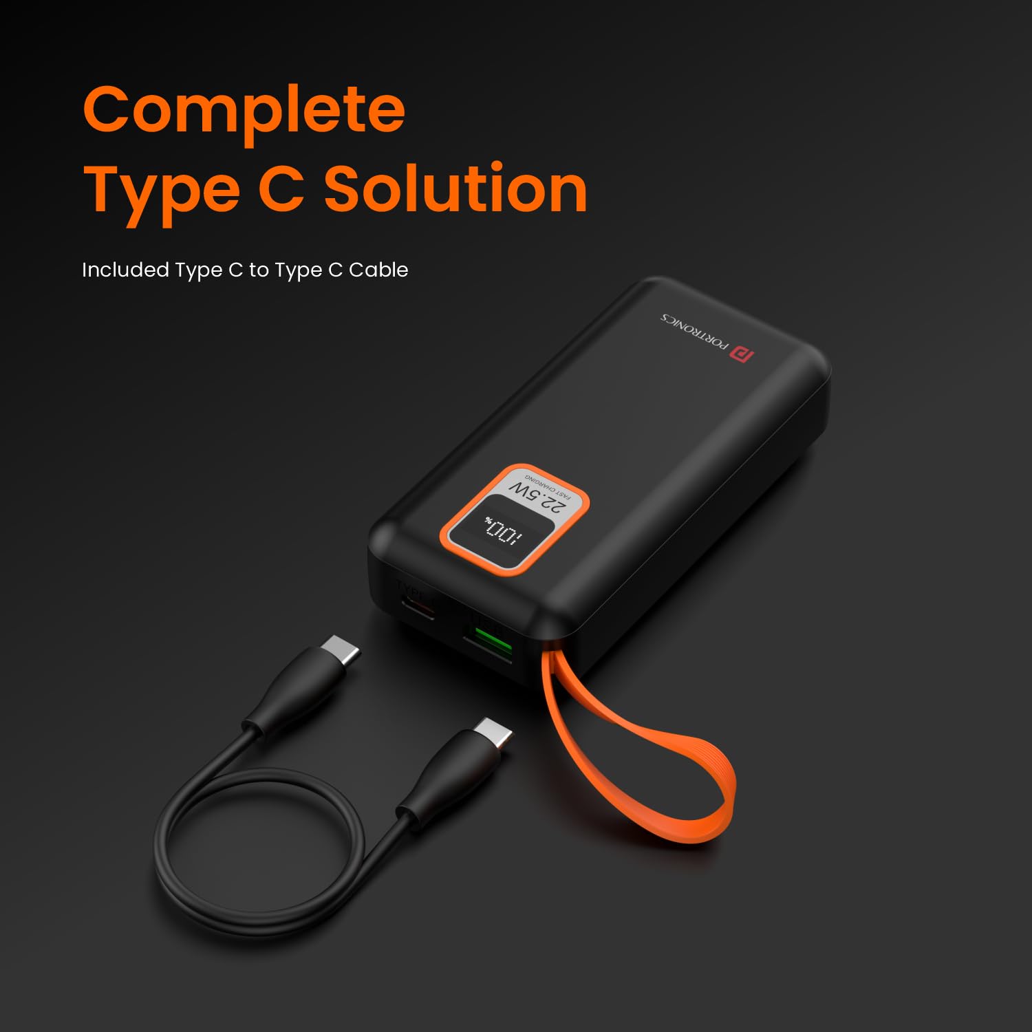 Portronics Ampbox 10K 10000 mAh Nano Power Bank with 22.5W Fast Charging, Digital Display, Dual Output(Type C PD + USB), Type C Input, Wake Up Button(Black)