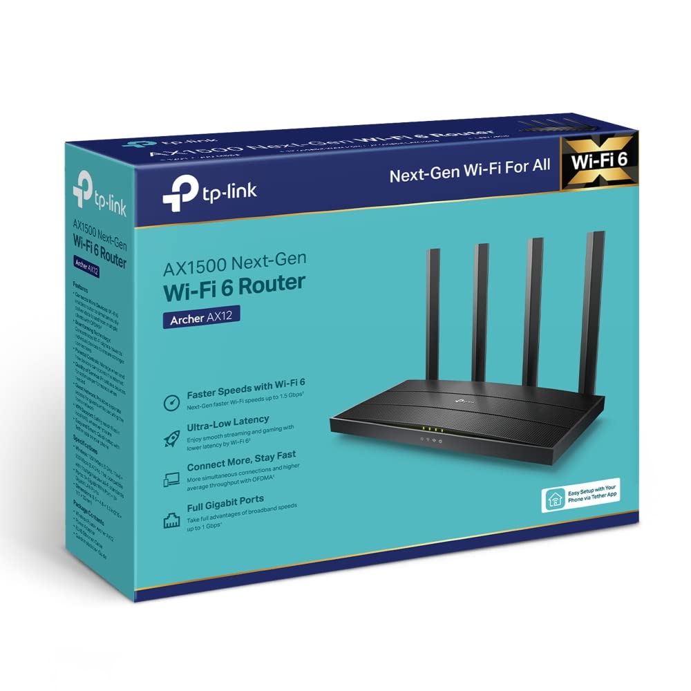 TP-Link Archer AX12 AX1500 Wi-Fi 6 Router | Dual-Band Gigabit Wireless | MU-MIMO & OFDMA | Beamforming & WPA3 Security | Easy Setup via Tether App |High-Speed Coverage for Home, Gaming & Smart Devices