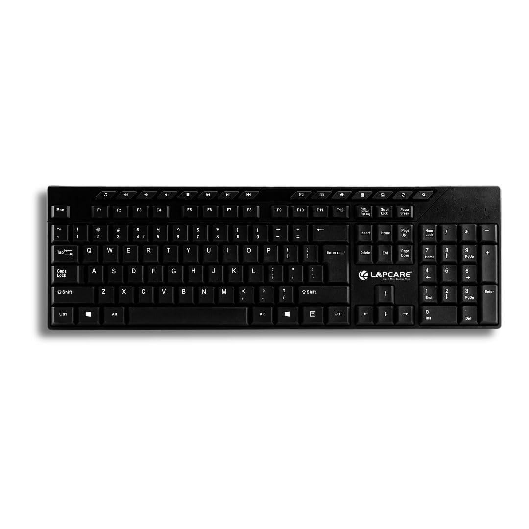 Lapcare Alfa Keyboard 1 with Adjustable Kickstand, 104 Keyboard Standard Key with Additional 15 Hot Keys, USB 2.0 (Black)