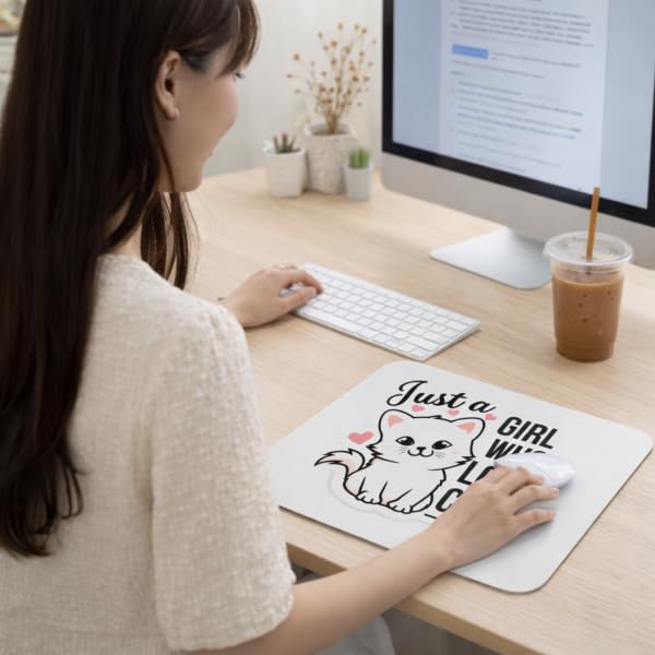 SHERISH Cute Cat Mouse Pad for Laptop & PC – 19x23 cm Black Desk Mat | Smooth Cloth Surface, Non-Slip Rubber Base, Waterproof & Durable Gaming Mousepad for Office & Home (Just a Girl)
