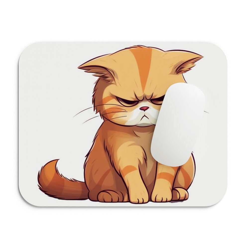 SHERISH Cute Cat Mouse Pad for Laptop & PC – 19x23 cm Black Desk Mat | Smooth Cloth Surface, Non-Slip Rubber Base, Waterproof & Durable Gaming Mousepad for Office & Home (Angry Cat)