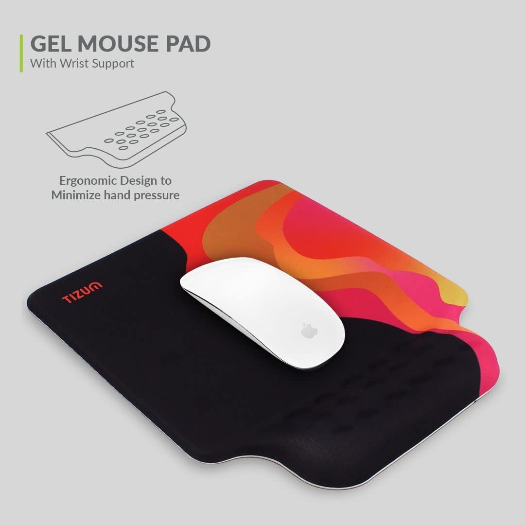 Tizum Gel Mouse Pad|Memory Foam Cushion Mousepad with Gel Wrist Rest Support & Pain Relief, Ergonomic Design|Non-Slip Rubber Base|Suitable for Gaming, Computer, Laptop, Home & Office (Black)