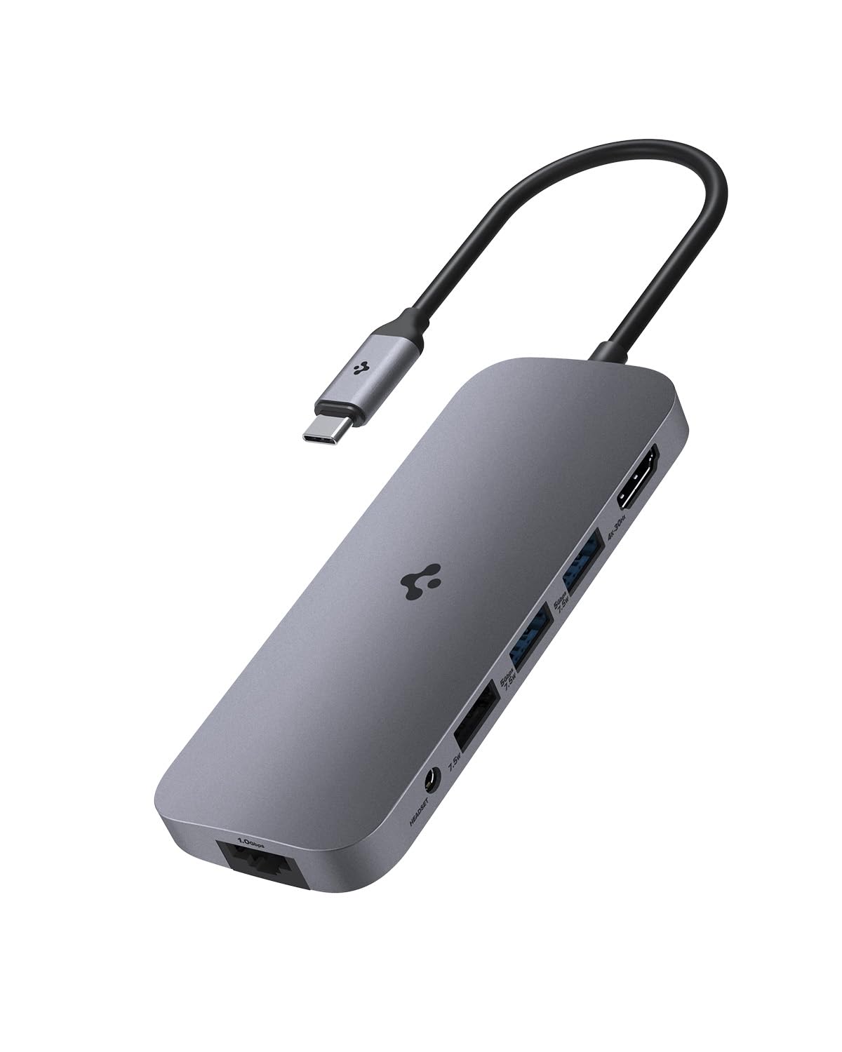 Spigen ArcDock 9-in-1 Type-C Hub (100W PD, HDMI 4K 30Hz, USB-C 5Gbps, 2 x USB-A 5Gbps, Ethernet, Audio, SD/microSD) for MacBook Neo/Air/Pro M1/M2 - Dark Silver