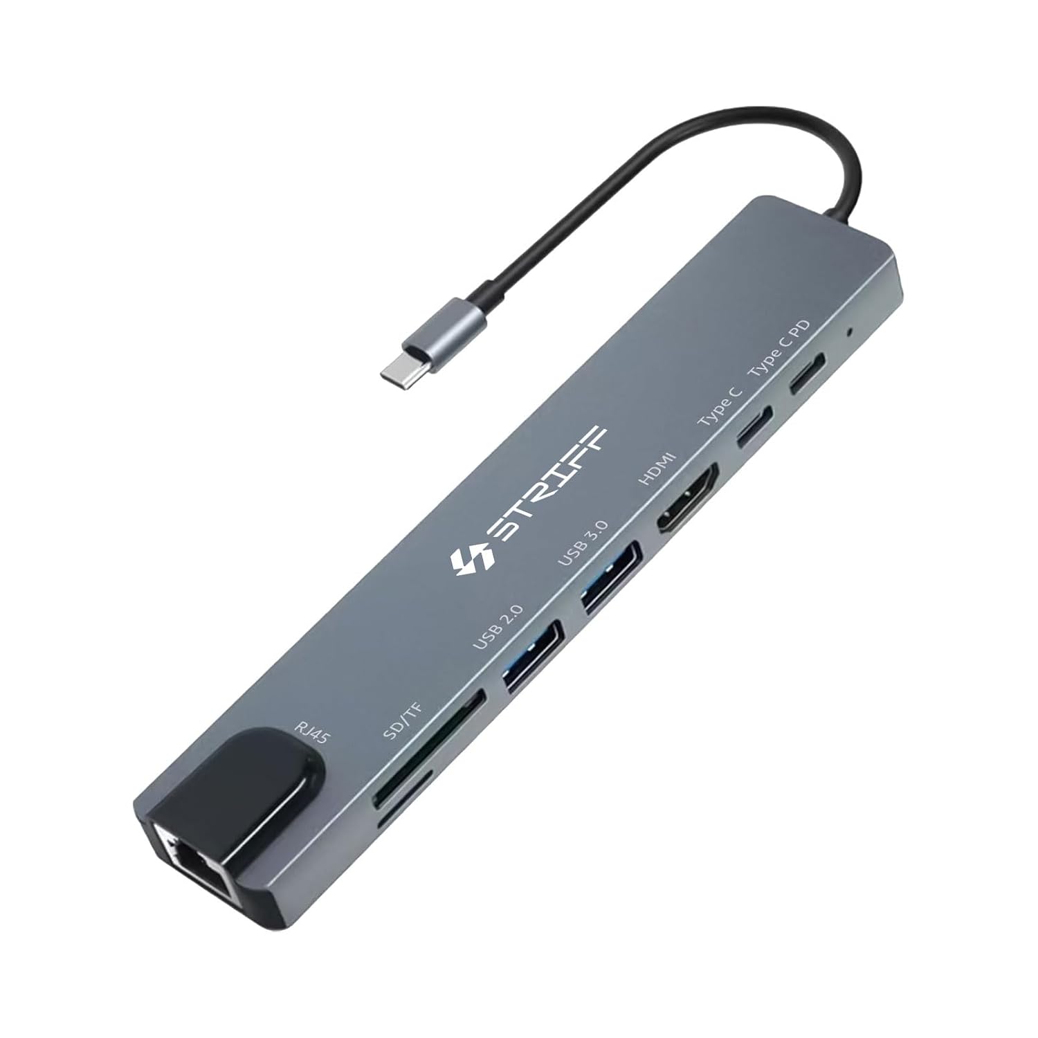 STRIFF 8-in-1 USB C Docking Station, 4K HDMI Adapter, 100Mbps Ethernet, USB 3.0 & USB 2.0 Ports, SD/microSD Card Reader, USB-C Data Transfer, PD Fast Charging Hub for MacBook, Laptop & PC
