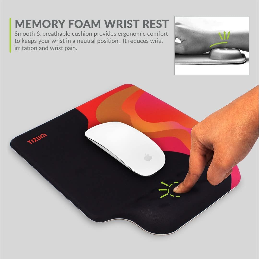 Tizum Gel Mouse Pad|Memory Foam Cushion Mousepad with Gel Wrist Rest Support & Pain Relief, Ergonomic Design|Non-Slip Rubber Base|Suitable for Gaming, Computer, Laptop, Home & Office (Black)