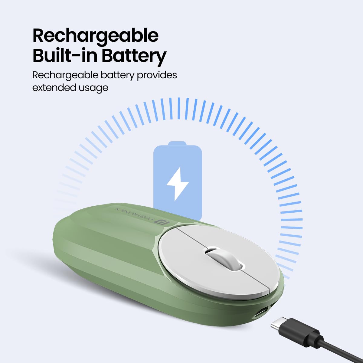 Portronics Toad 6 Bluetooth Wireless Mouse with 2.4 GHz USB Receiver, Multi-Device Pairing, Built in Battery, 1200 DPI Sensor(Green)