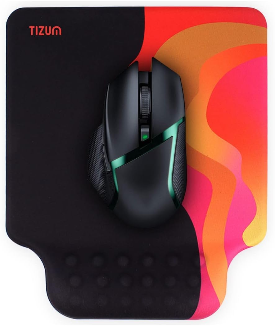 Tizum Gel Mouse Pad|Memory Foam Cushion Mousepad with Gel Wrist Rest Support & Pain Relief, Ergonomic Design|Non-Slip Rubber Base|Suitable for Gaming, Computer, Laptop, Home & Office (Black)