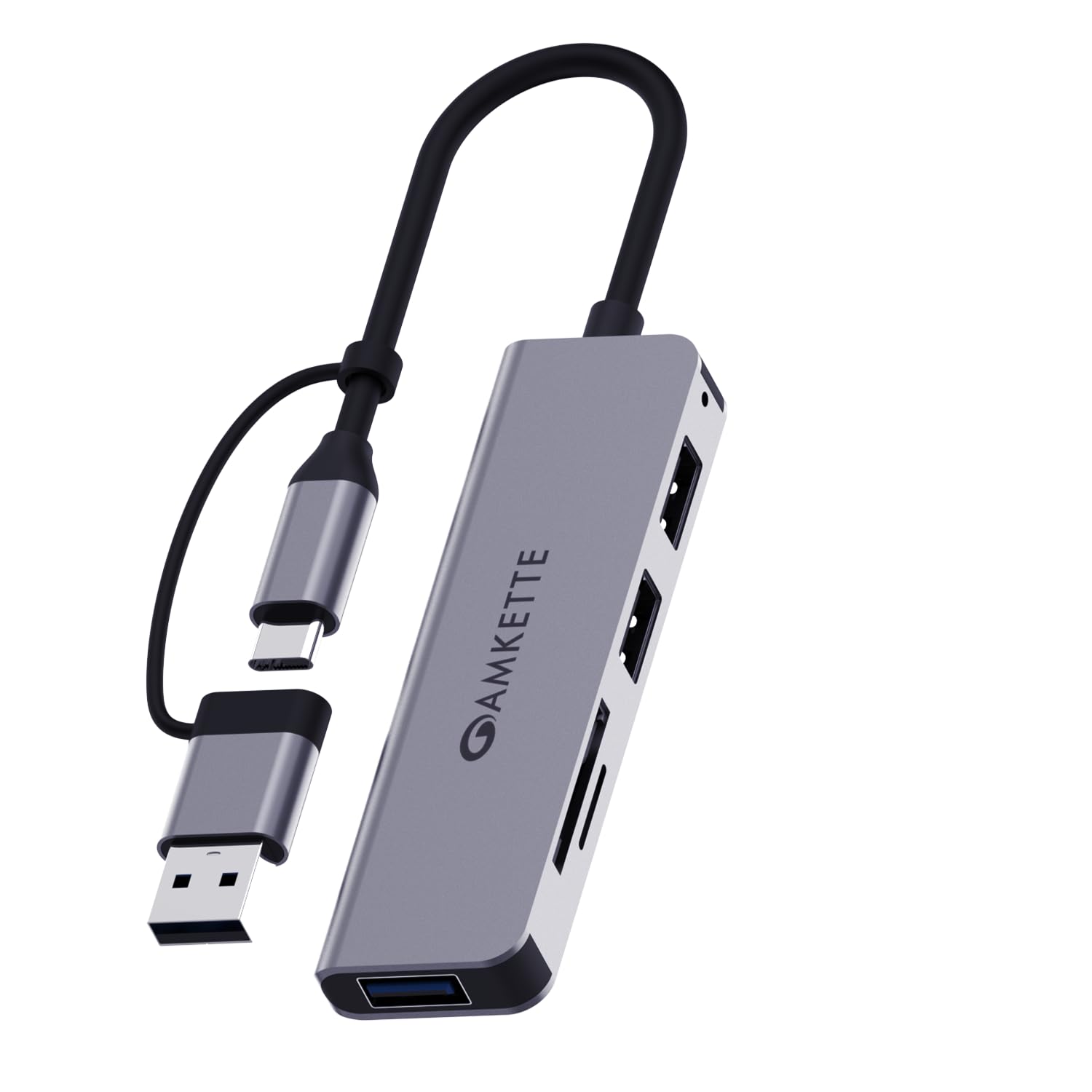 Amkette Type A+C 5 in 1 USB Hub 3.0, Upto 5GBPS DataTransfer Speed,Dedicated Card Reader&Micro SD Slot, Universally Compatible with All USB,Speaker,Laptop,Hard Drive,15cm Cable
