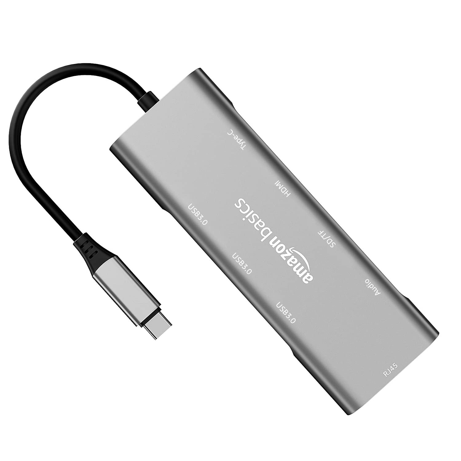 Amazon Basics USB-C Hub Dock 9-in-1 Aluminium Type-C Adapter with 4K HDMI, Ethernet 1000mbps Port, 3 USB 3.0, USB-C Power Delivery, 3.5mm Audio only, TF/SD Card Reader, Mac & Windows USB-C Devices