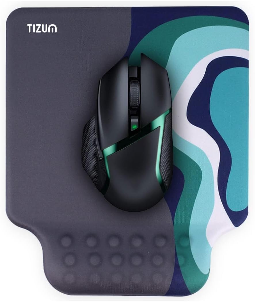 Tizum Gel Mouse Pad|Memory Foam Cushion Mousepad with Gel Wrist Rest Support & Pain Relief, Ergonomic Design|Non-Slip Rubber Base|Suitable for Gaming, Computer, Laptop, Home & Office (Grey)