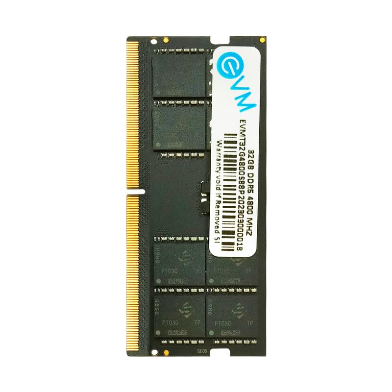 EVM 32GB DDR5 Laptop RAM Memory | 4800MHz | PC5-38400 | SO-DIMM | 262-Pin | CL19 | 1.1V Low Voltage | High Capacity Performance | 10 Year Warranty (EVMT32G4800S88P)