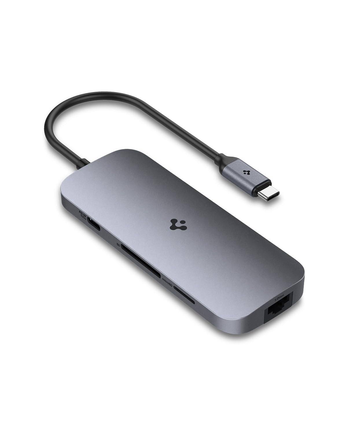 Spigen ArcDock 9-in-1 Type-C Hub (100W PD, HDMI 4K 30Hz, USB-C 5Gbps, 2 x USB-A 5Gbps, Ethernet, Audio, SD/microSD) for MacBook Neo/Air/Pro M1/M2 - Dark Silver