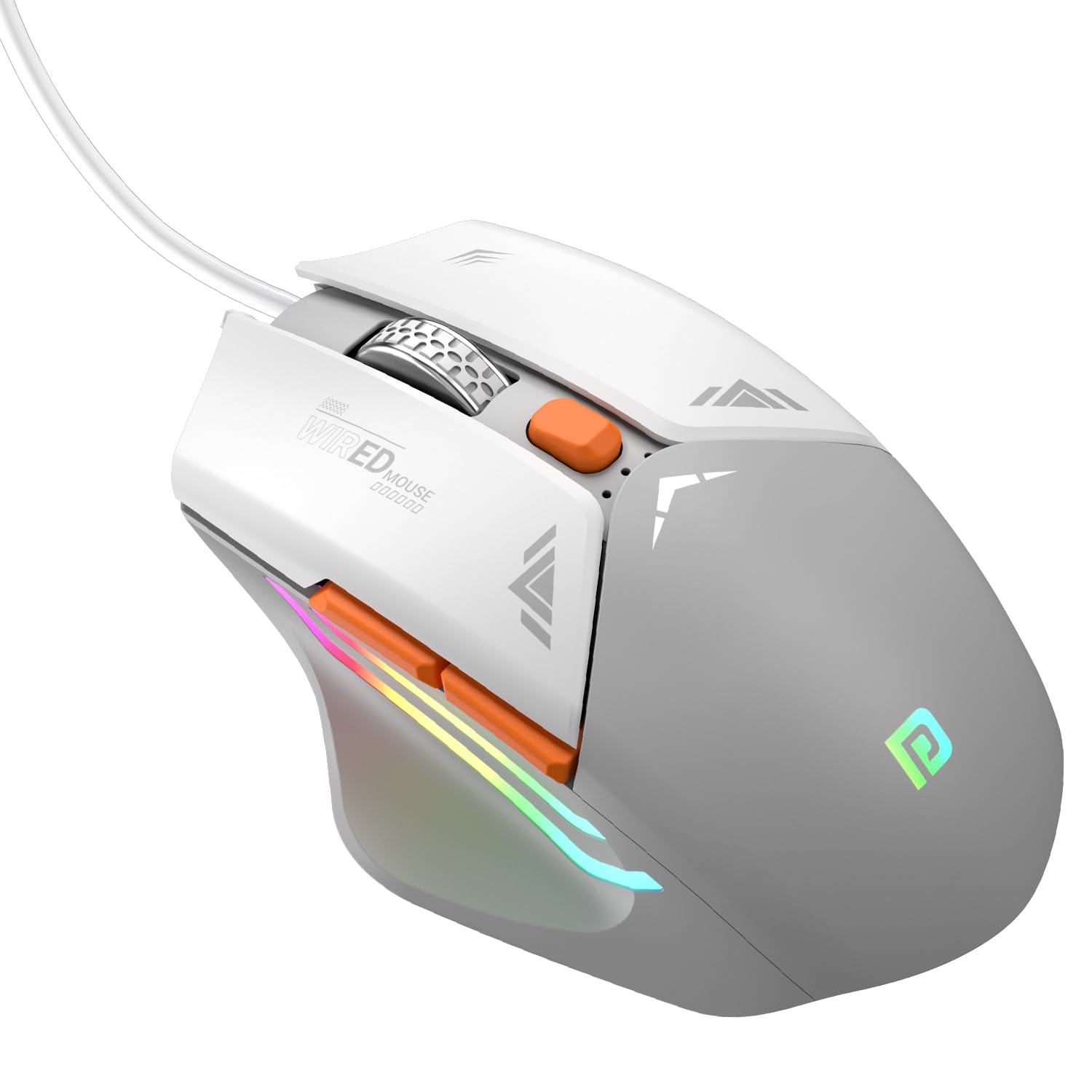 Portronics Vader Wired Gaming Mouse with 6 Buttons, Thumb Support, Adjustable DPI (6400 Max), RGB Light Effects, Ergonomic Design, 1.5 m Long USB Cable for Laptop & PC (Grey)