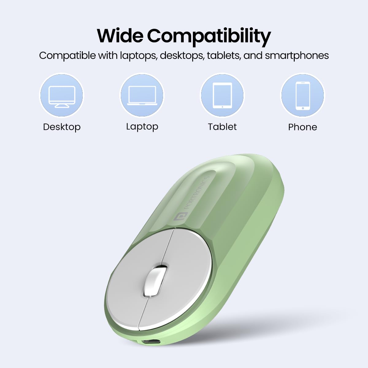 Portronics Toad 6 Bluetooth Wireless Mouse with 2.4 GHz USB Receiver, Multi-Device Pairing, Built in Battery, 1200 DPI Sensor(Green)