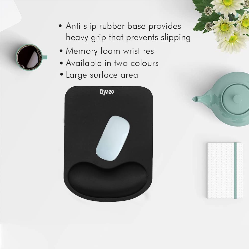 Dyazo Ergonomic Design Memory Foam Gel Mouse Pad with Cushion Non-Slip Rubber Base Mousepad Wrist Support Suitable for Computer, Notebook,Laptop, Work from Home & Office (Black)