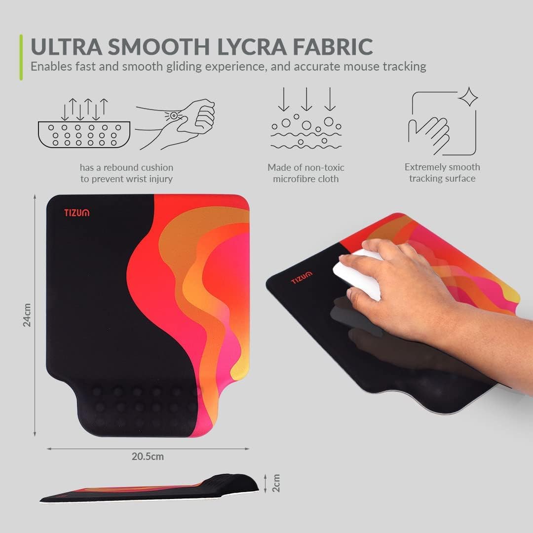 Tizum Gel Mouse Pad|Memory Foam Cushion Mousepad with Gel Wrist Rest Support & Pain Relief, Ergonomic Design|Non-Slip Rubber Base|Suitable for Gaming, Computer, Laptop, Home & Office (Black)
