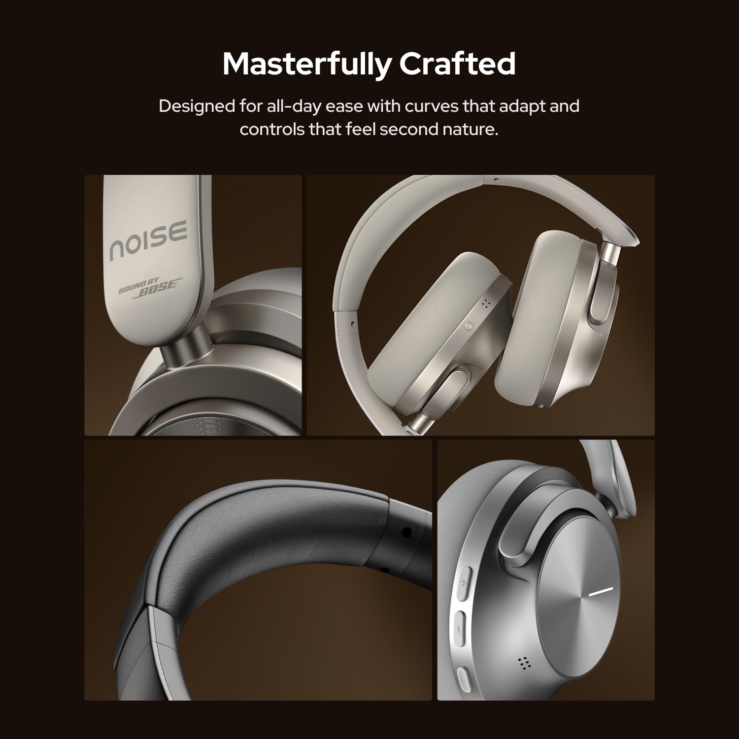 Noise Master Buds Max, Sound by Bose Wireless Over-Ear Headphones, Adaptive ANC, LHDC 5.0, Immersive Spatial Audio,Upto 60H Playtime, Fast Pairing, Wear Detection(Titanium)
