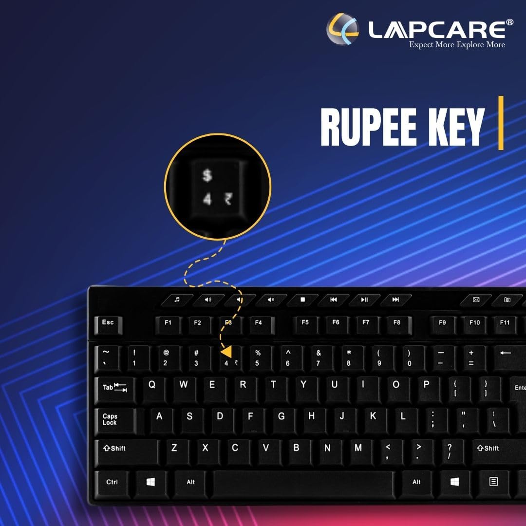 Lapcare Alfa Keyboard 1 with Adjustable Kickstand, 104 Keyboard Standard Key with Additional 15 Hot Keys, USB 2.0 (Black)