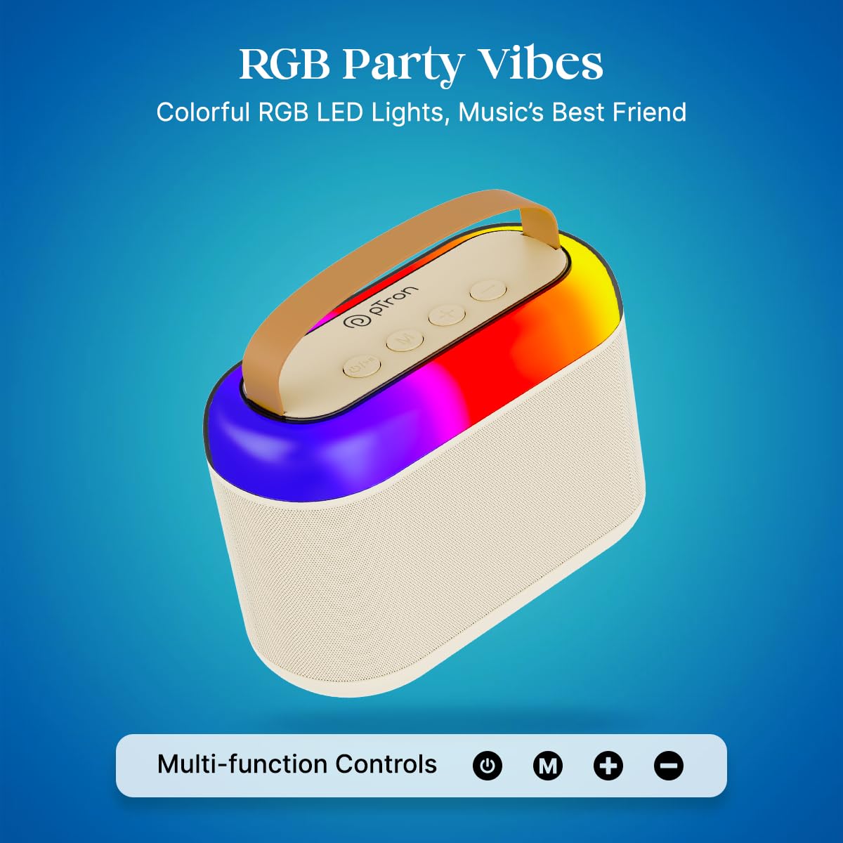 pTron Newly Launched Fusion Joy 20W Bluetooth Speaker with Wireless Karaoke Mic, 6Hrs Playtime, Vivid RGB Lights, Voice Effects, Multi-Play Modes BT5.3/TF Card & Type-C Charging Port (Light Cream)