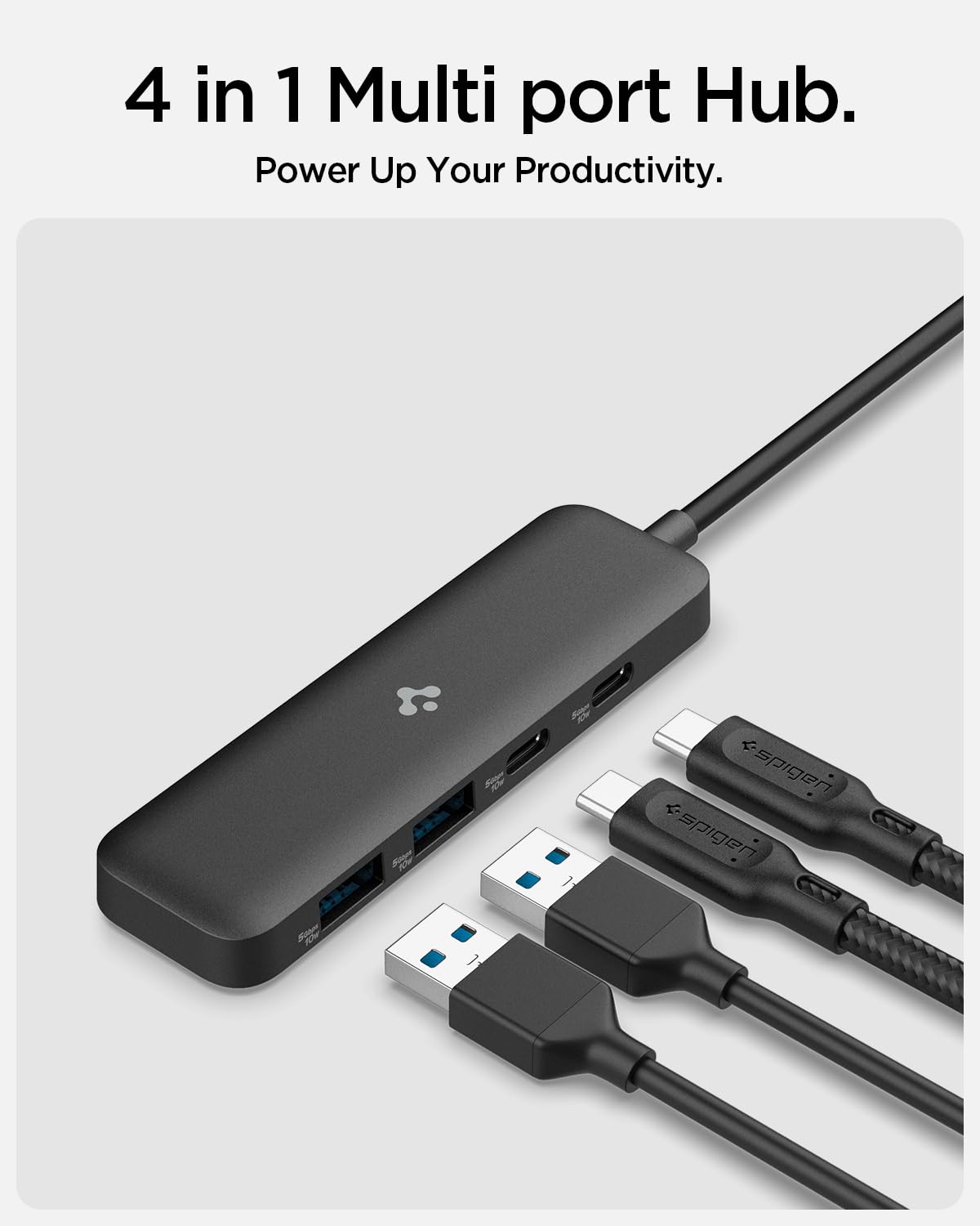 Spigen ArcDock 4-in-1 3.2 Gen 1, Type-C Hub with Multi Port (2 x USB-A 5Gbps, 2 x USB-C 5Gbps) for MacBook Neo/Air/Pro M1/M2/M3 and Laptops - Black
