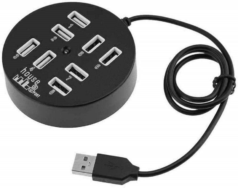8 Port USB 2.0 Hub High Speed Multi USB Splitter Expansion Mini Hub for PC Laptop (Black)