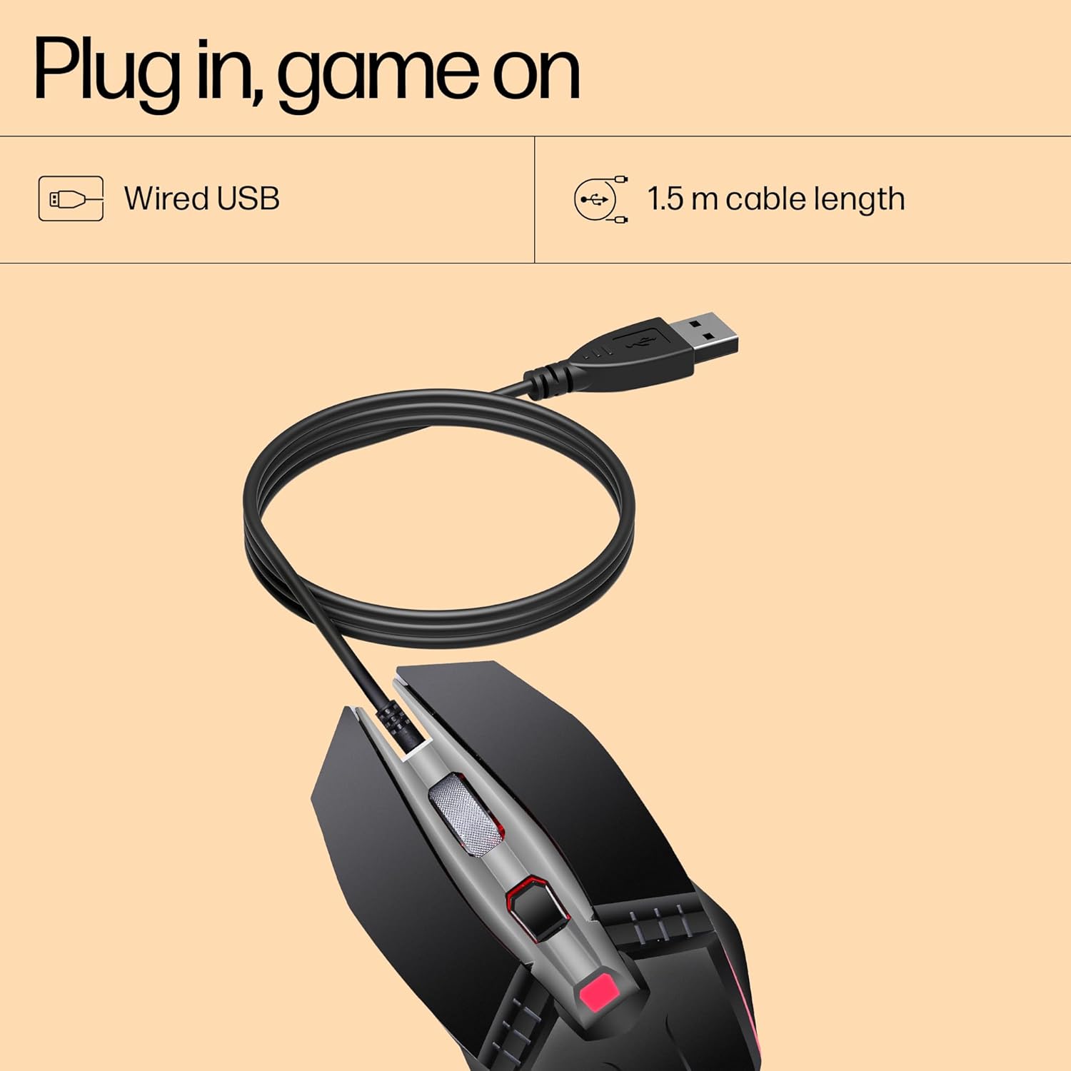 HP M270 Backlit USB Wired Gaming Mouse with 6 Buttons, 4-Speed Customizable 2400 DPI, Ergonomic Design, Breathing LED Lighting, Metal Scroll Wheel, Lightweighted / 3 Years Warranty (7ZZ87AA)