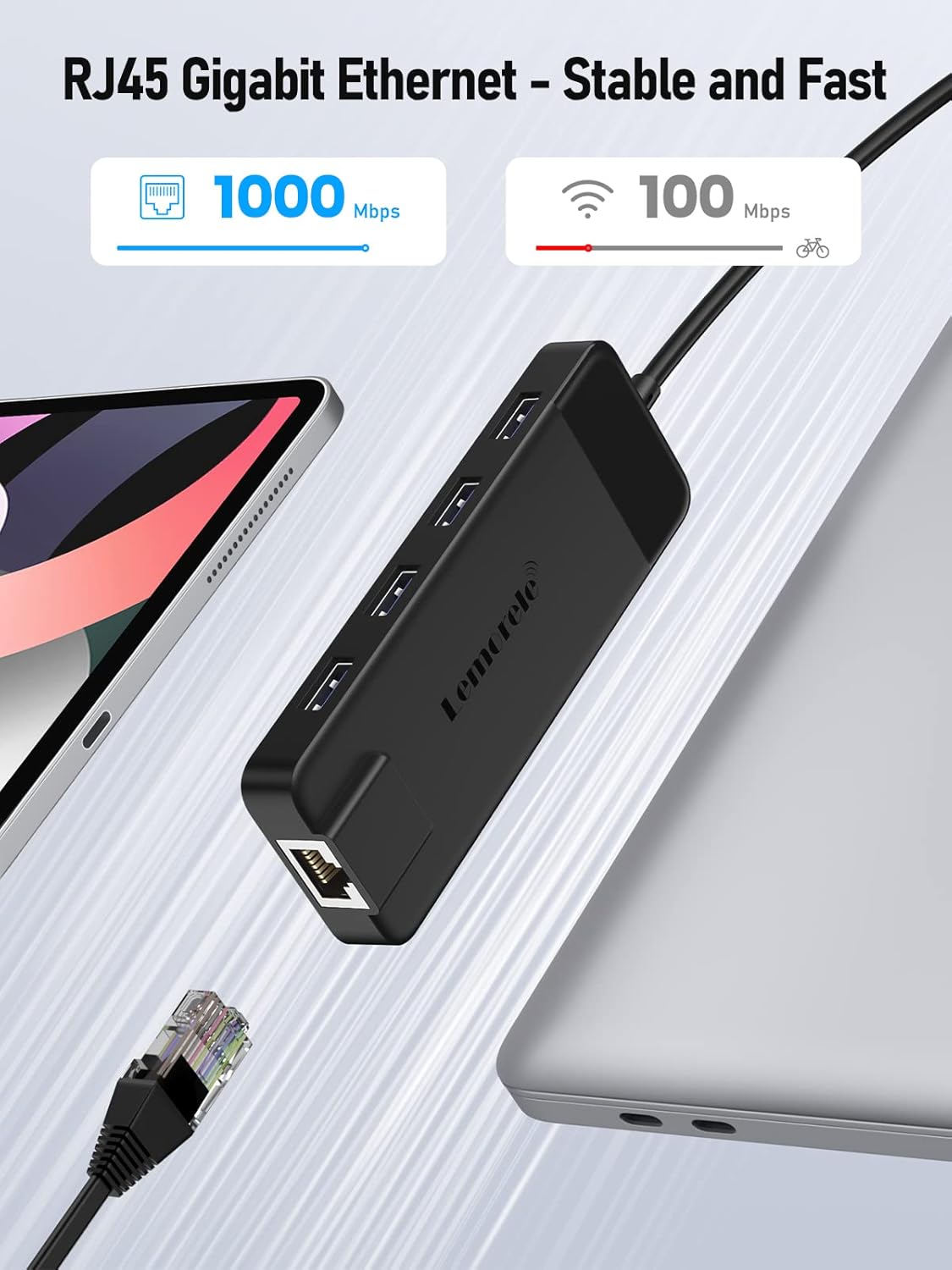 Lemorele USB C Hub 10-in-1, USB C Hub Multiport Adapter for MacBook Pro, Gigabit Ethernet with 4K HDMI, 100W PD, 4 USB 3.0/2.0, SD/TF, USB-C Data 3.0, Compatible for Windows/Mac/iPad