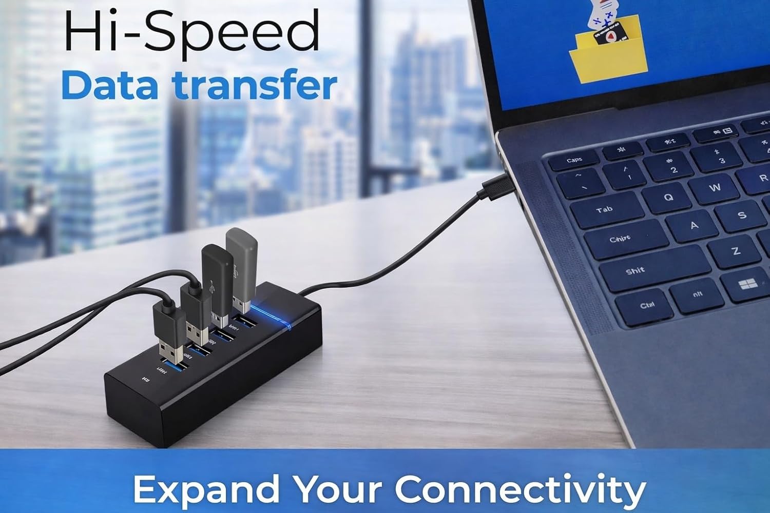 4 Port USB 3.0 Hub with Hi-Speed Data Transfer, LED Indication, 15cm Cable, Backward Compatible, Multi Device Connection, Plug Play Usage, Glossy Finish and Lightweight Design