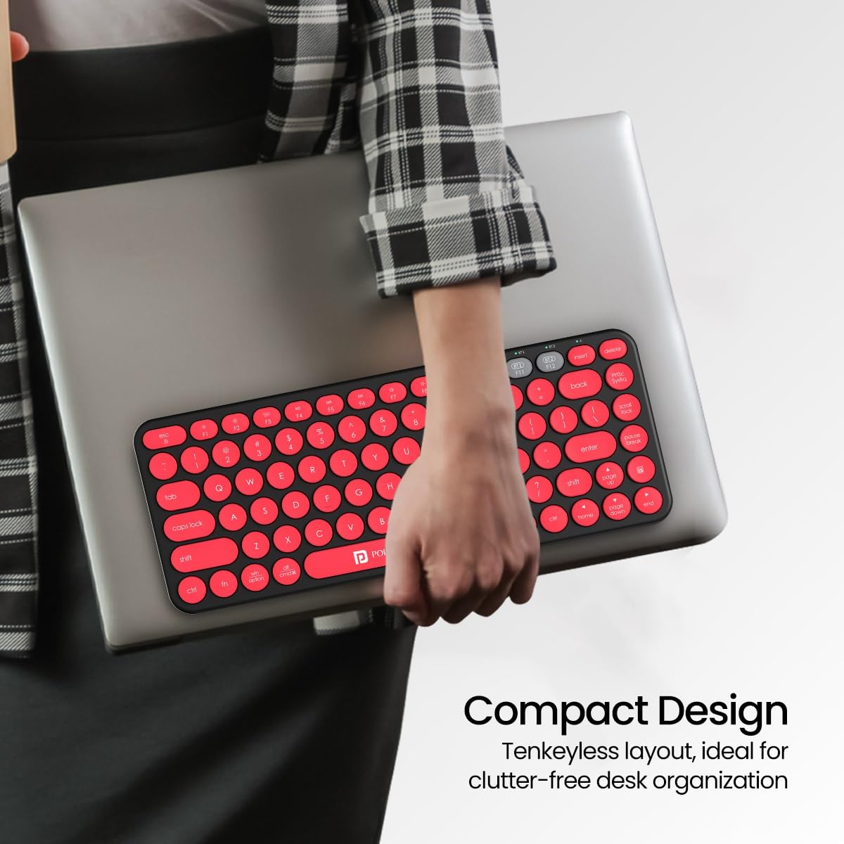 Portronics Bubble 2.0 Wireless Keyboard with Bluetooth + 2.4 GHz Receiver, Connect 3 Devices, Compact TKL Size, 10m Working Range, Function Shortcut Keys, for Laptop, PC, Smartphone, Tablet (Black)