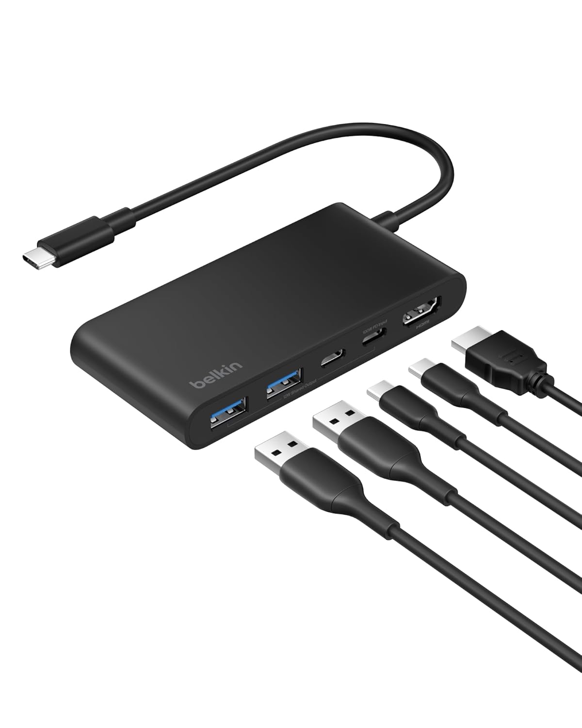 Belkin USB C Hub 5-in-1, Type C Hub for Laptop & PC – USB Hub with 4K HDMI 2.0, 100W PD Charging, USB-A Ports, 5Gbps Data Transfer | USB Docking Station for MacBook Pro, Air, iPad Pro & More