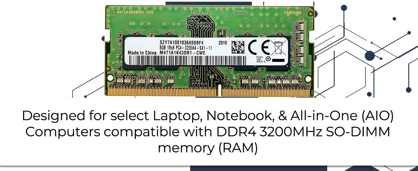 for Samsung Lover 8GB DDR4 3200MHz SODIMM PC4-25600 CL22 1Rx8 1.2V 260-Pin SO-DIMM for Laptop Notebook Memory Module M471A1K43DB1-CWE 5 Years Warranty
