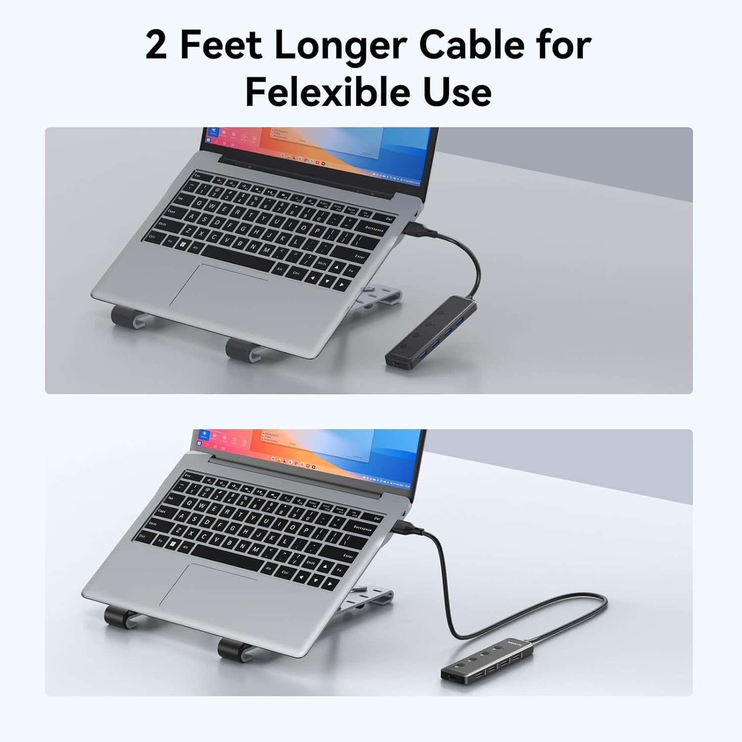 MOKiN USB 3.0 Hub, 5-Port Ultra Slim Data USB Extender with 4*USB A 3.0 Ports + USB C Power Port for Laptop, Chromebook, Dell Acer and More, 2FT Extended Cable…