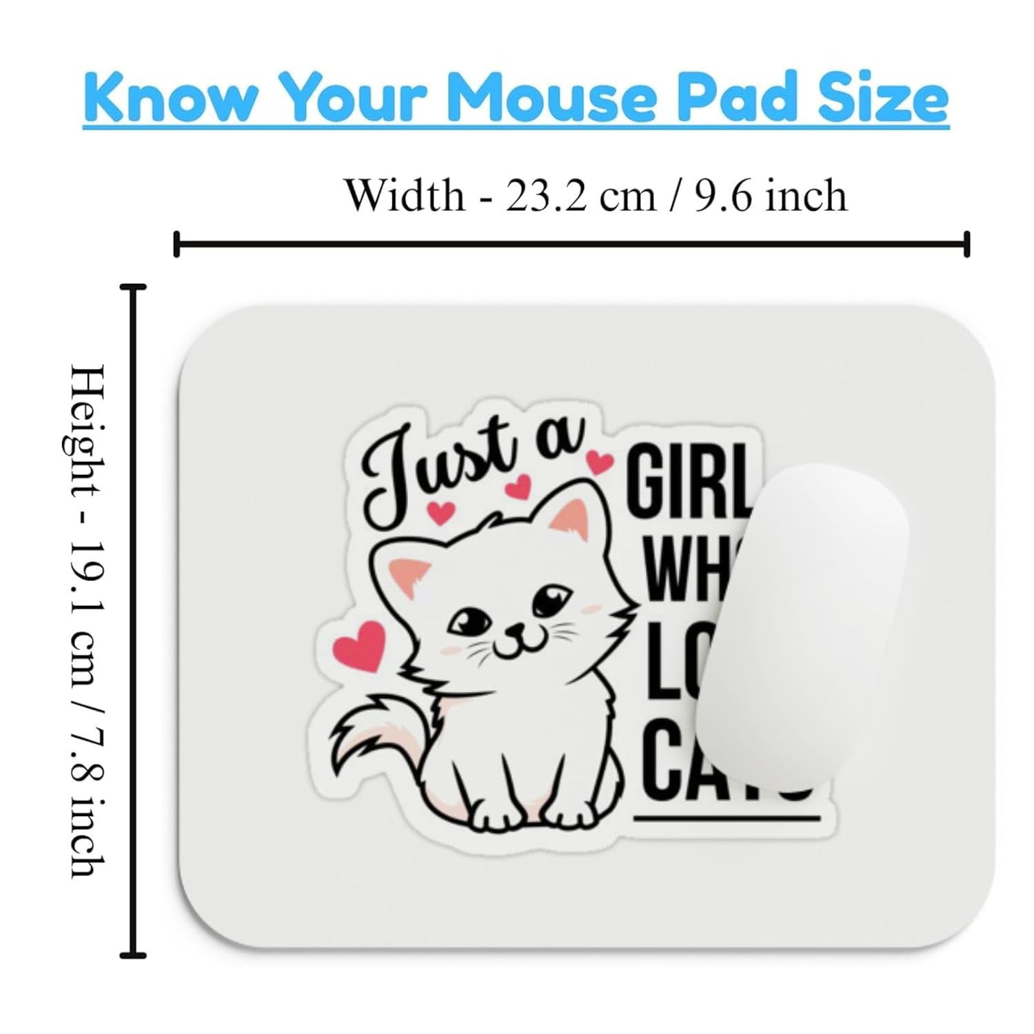 SHERISH Cute Cat Mouse Pad for Laptop & PC – 19x23 cm Black Desk Mat | Smooth Cloth Surface, Non-Slip Rubber Base, Waterproof & Durable Gaming Mousepad for Office & Home (Just a Girl)