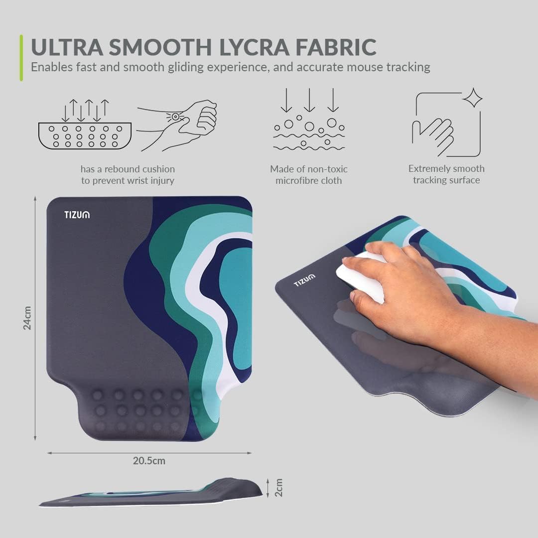 Tizum Gel Mouse Pad|Memory Foam Cushion Mousepad with Gel Wrist Rest Support & Pain Relief, Ergonomic Design|Non-Slip Rubber Base|Suitable for Gaming, Computer, Laptop, Home & Office (Grey)