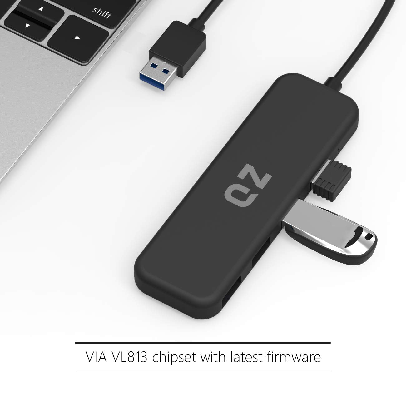 [1.3 Feet Long Cable, USB 3.1 Gen 1] QZ USB Hub for Next Gen Office Work Station, 4 Ports, USB 3.1 Gen 1 for PC and Laptops