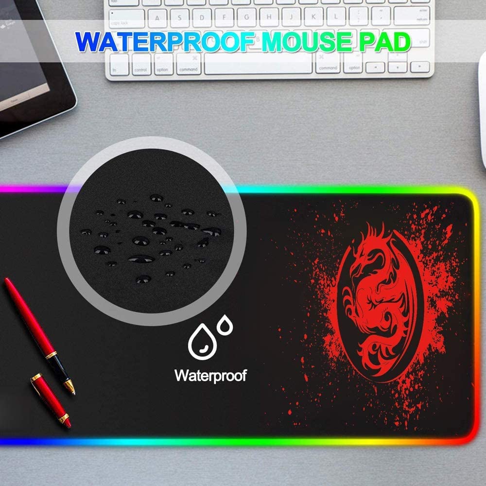 SPEED RGB Gaming Mouse Pad, Soft Glowing 14 LED Modes, Gaming Desk Keyboard Pad, Mouse Mat, Non-Slip Rubber Base - 78x30 cm - Red Dragon