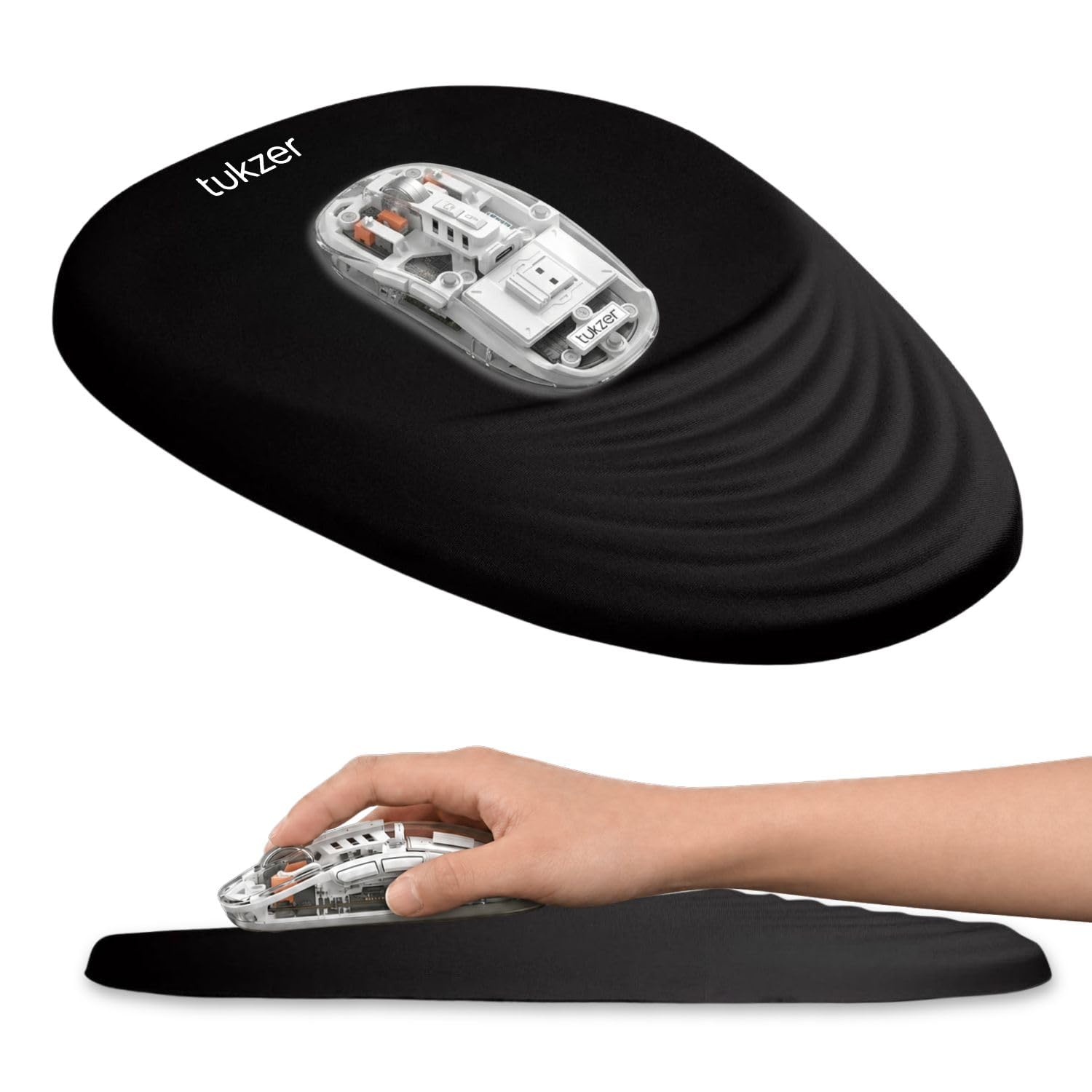Tukzer Large Ergonomic Mouse Pad Wrist Support with Massage Design, Memory Foam, Non-Slip PU Base & Wrist Rest Pain Relief Mousepad for Desk, Gaming, Computer, Laptop, Home & Office (Jet Black)