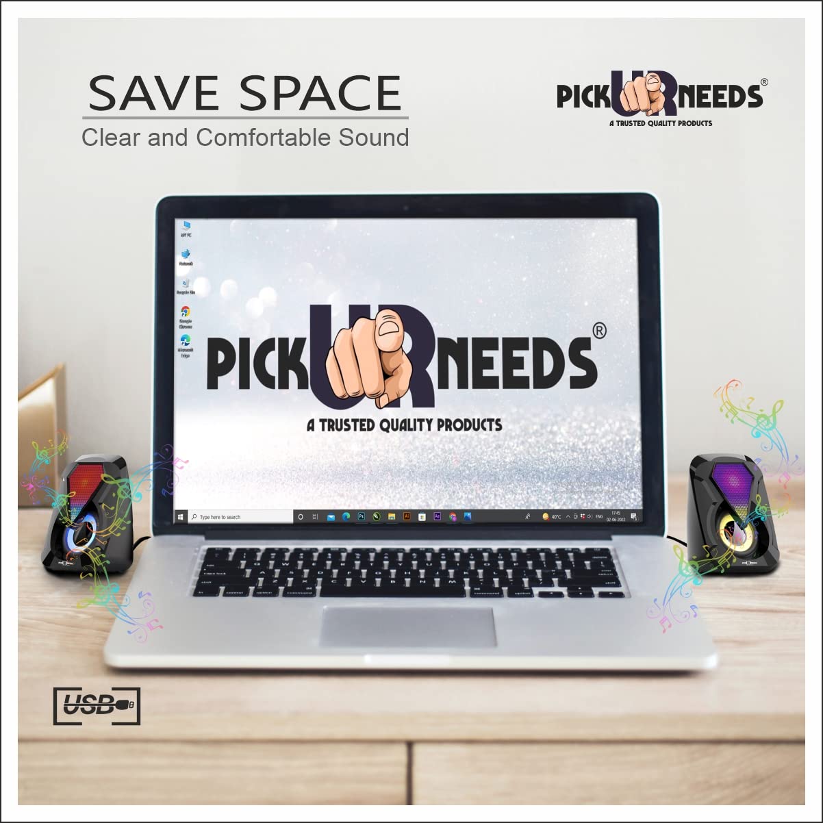 Pick Ur Needs Computer Speaker Multimedia Sound Bass Speakers with Colourful LED Modes System for PC Laptop