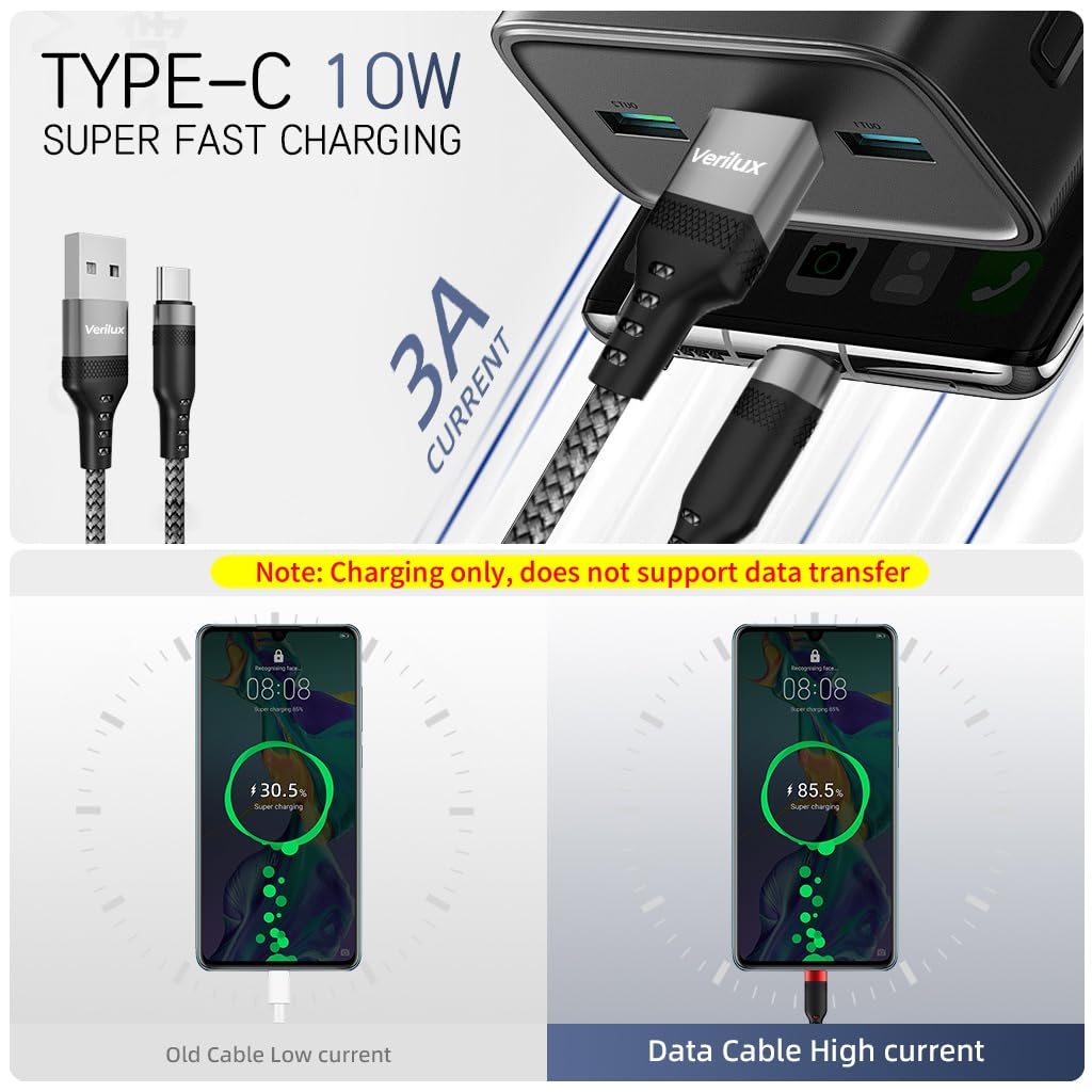 Verilux® 8M/26Ft Type C Cable, 10W USB A to USB C Charging Cable, Ultra Long Type C Charging Cable Compatible with iPhone 17/16/15 Series, Galaxy S25/S24, MacBook, iPad, More C Type Devices, Grey