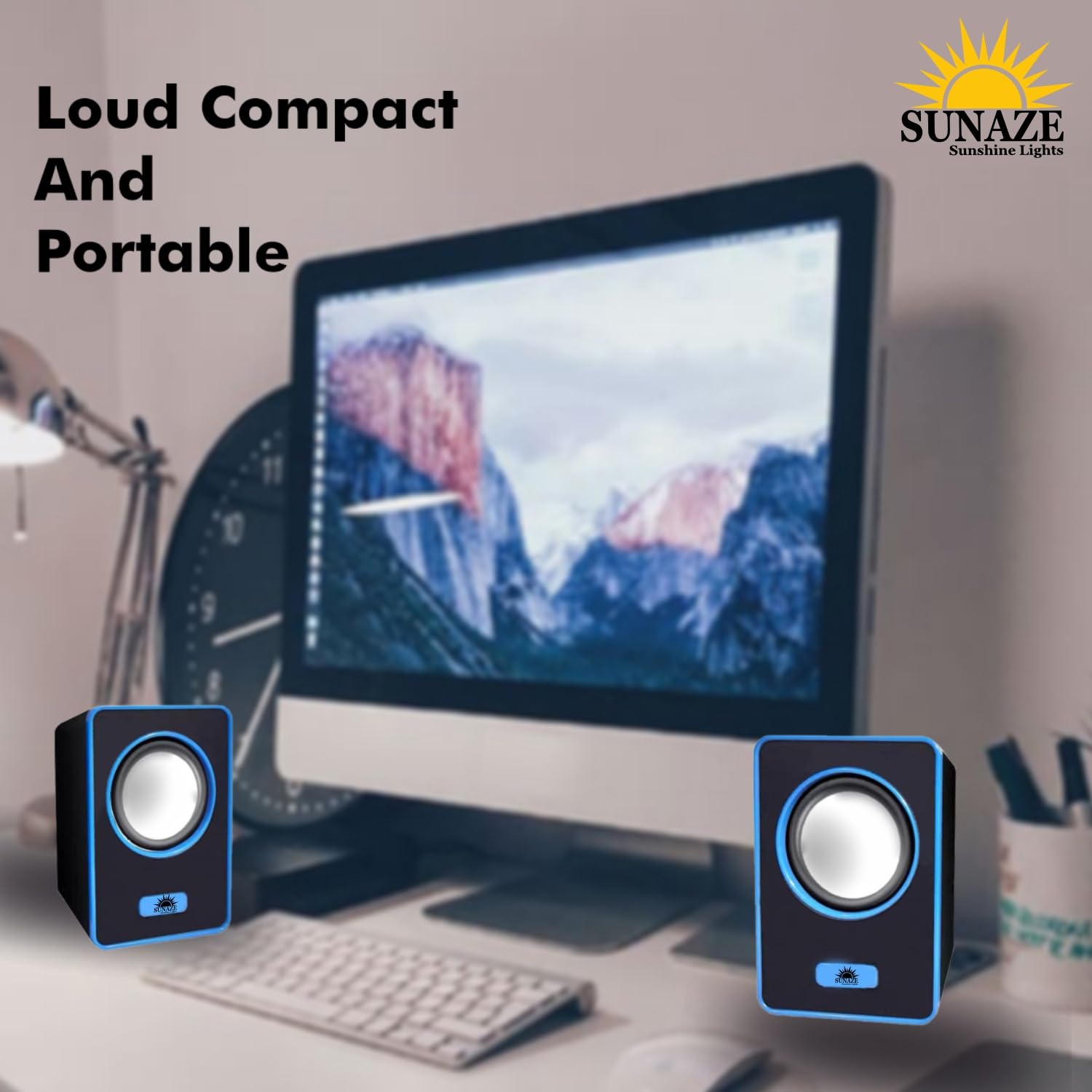 Sunaze USB Multimedia Speakers – Portable AUX Computer PC Speakers for Home & Office Use (Blue)