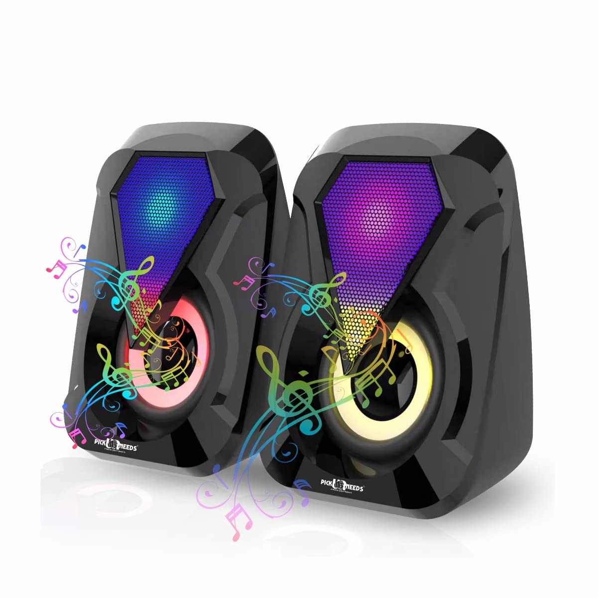 Pick Ur Needs Computer Speaker Multimedia Sound Bass Speakers with Colourful LED Modes System for PC Laptop