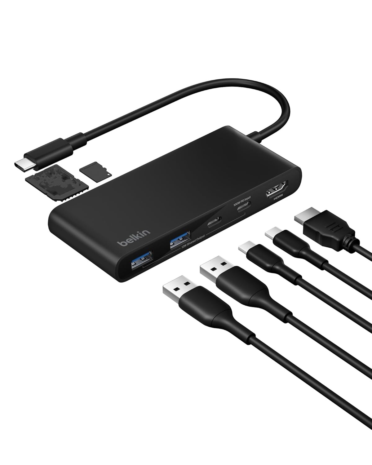 Belkin USB Hub for Laptop 7-in-1, USB C Hub – Multi Port Adapter with 4K HDMI 2.0 @ 60Hz, 100W USB-C PD, SD & MicroSD Slots, 5Gbps Transfer | Type C Hub for MacBook Pro, Air, iPad, Windows
