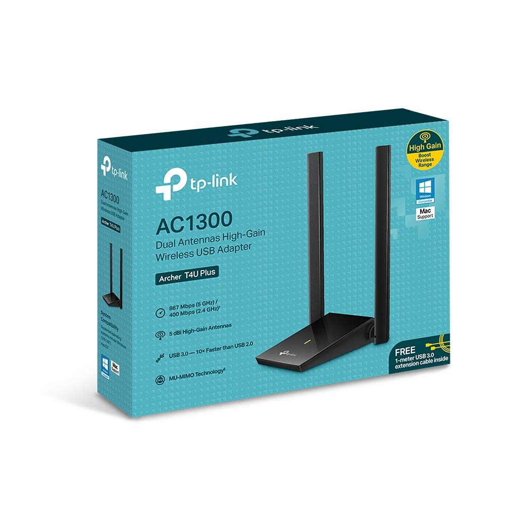TP-Link USB WiFi Adapter for PC (Archer T4U Plus)- AC1300Mbps Dual Band Wireless Network Adapter for Desktop with 2.4GHz/5GHz High Gain 5dBi Antennas, Supports Windows 10/8.1/8/7,Mac OS