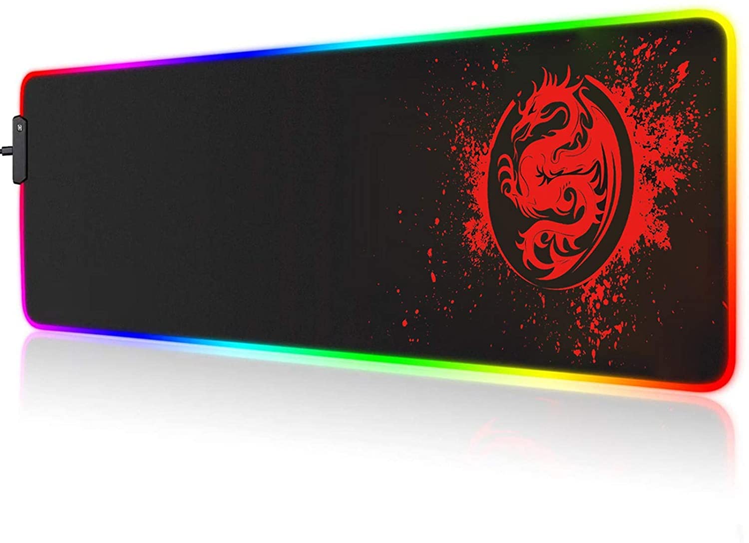 SPEED RGB Gaming Mouse Pad, Soft Glowing 14 LED Modes, Gaming Desk Keyboard Pad, Mouse Mat, Non-Slip Rubber Base - 78x30 cm - Red Dragon