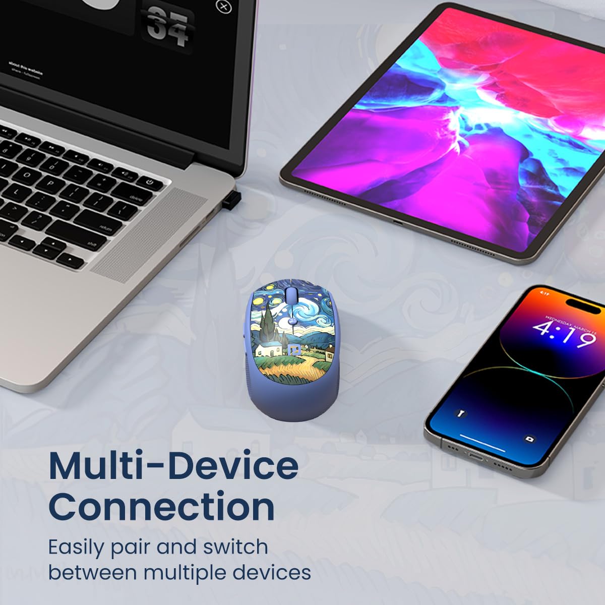 Portronics Toad III Plus Rechargeable Bluetooth Mouse with Bluetooth & 2.4 GHz Wireless Connectivity, Stylish Illustrated Design, 6 Buttons, Soft Silicone Grip for Laptop, PC, Mac (Blue)